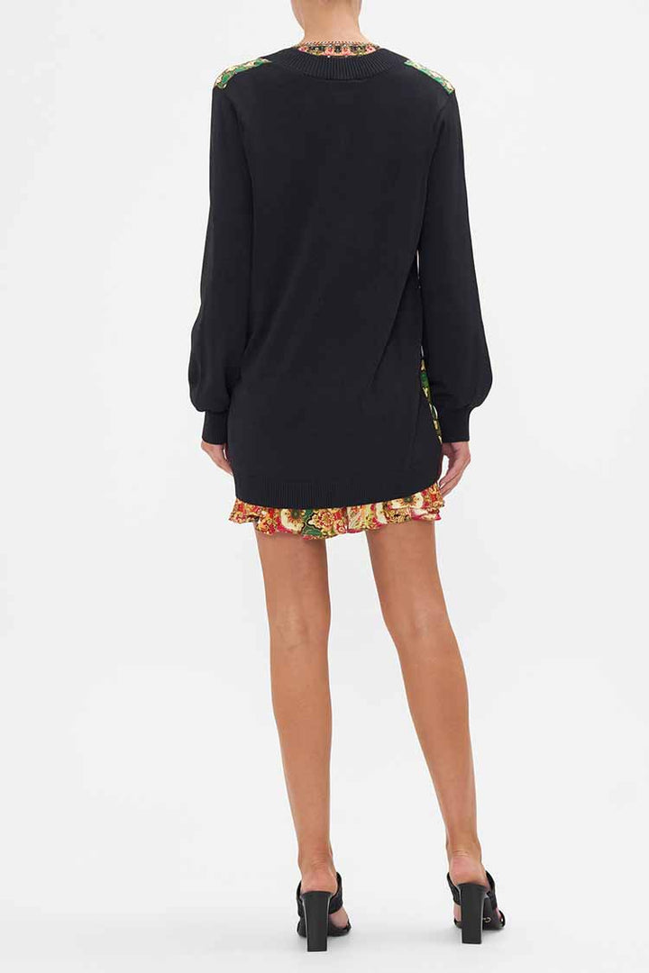 V Neck Silk Front Jumper in Jealousy & Jewels