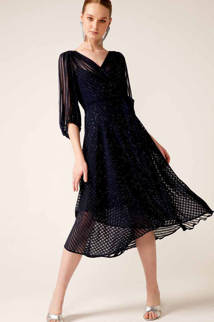 Vivienne Wrap Sparkle Dress in Navy