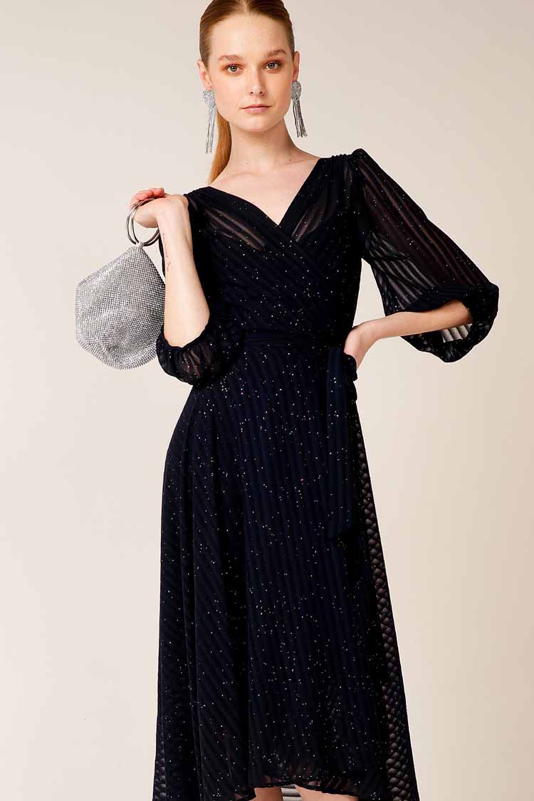 Vivienne Wrap Sparkle Dress in Navy