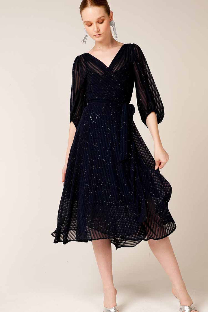 Vivienne Wrap Sparkle Dress in Navy