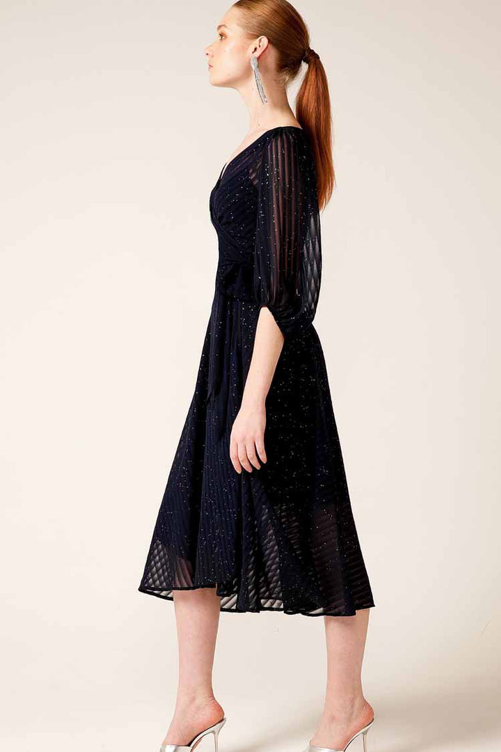Vivienne Wrap Sparkle Dress in Navy