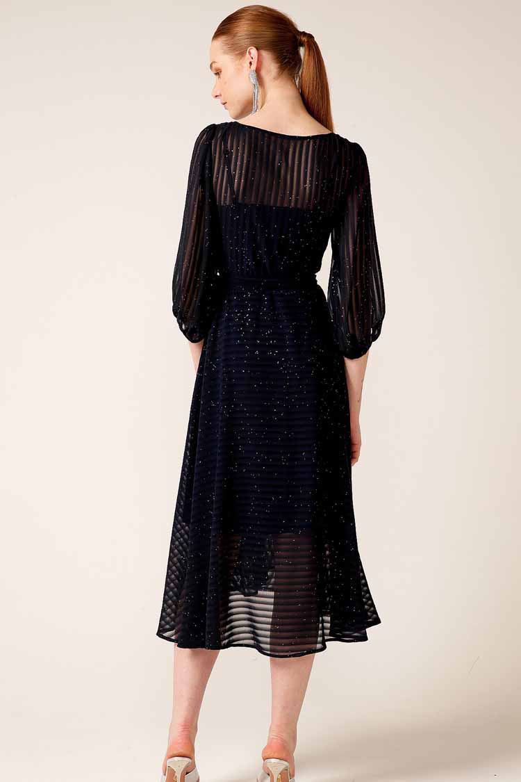 Vivienne Wrap Sparkle Dress in Navy