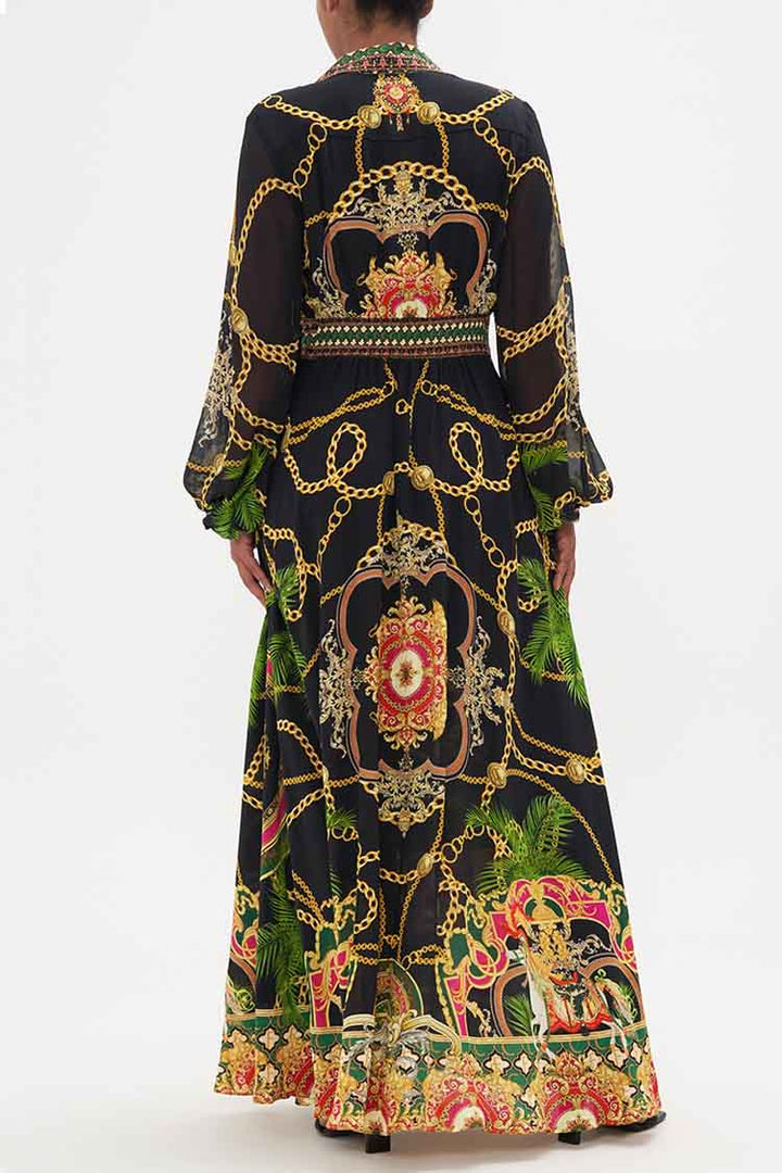 Waistband Long Dress w Collar in Jealousy & Jewels