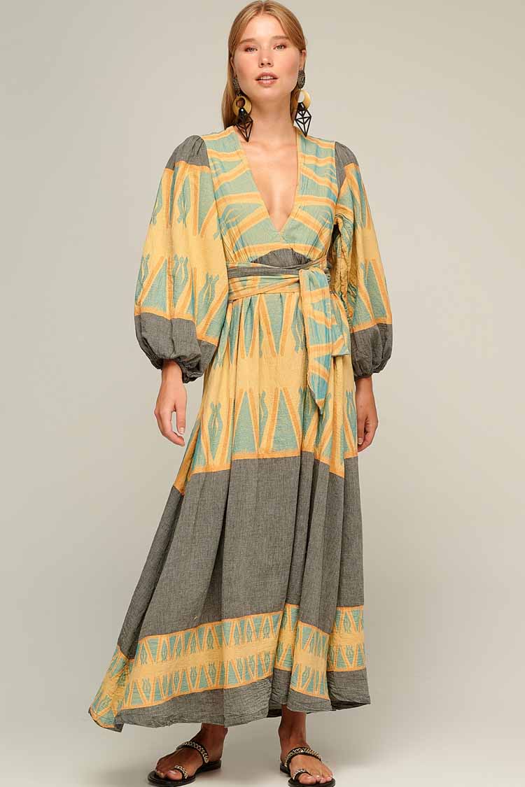 Zakar Maxi Dress in Grey Yellow