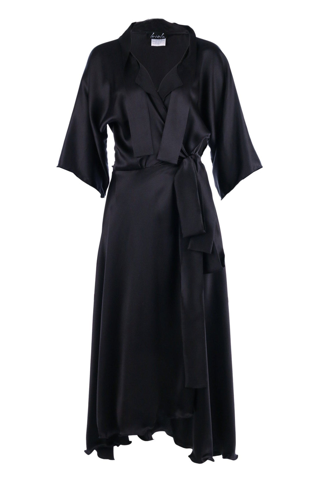 Bella Wrap in Black | Silk Satin Unlined Dresses Lucy Laurita - Leiela 