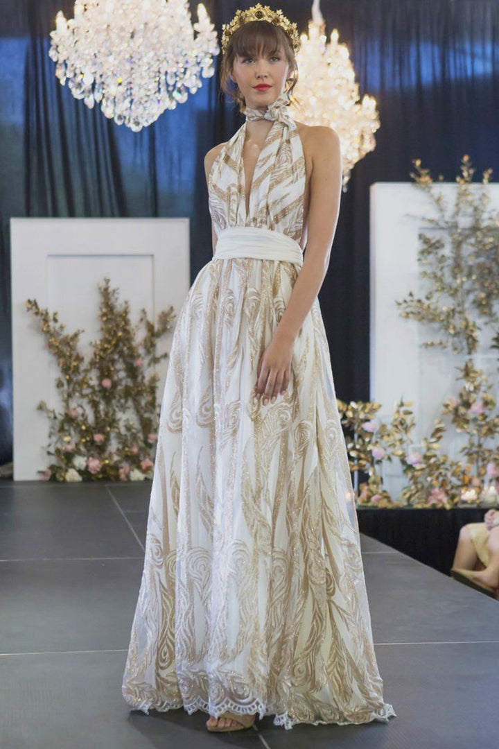Aria Gown in Metallic Gold Dresses Lucy Laurita - Leiela 